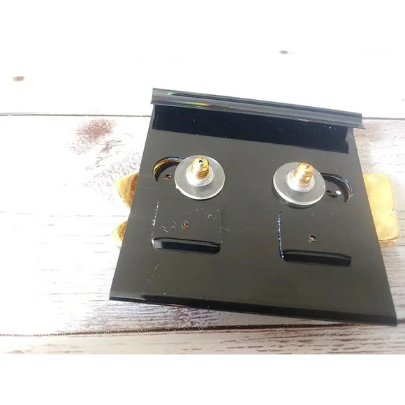 Retro Revival Navy and Ivory Enamel 1980s Pierced Earrings - Picture 4 of 5